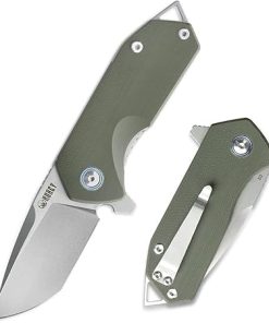 KUBEY Campe KU203 Folding Pocket Knife Compact Everyday Carry with 2.4″ Tanto Balde and G10 Handle with Flipper Open for Camping Hunting and Outdoor (OD Green)