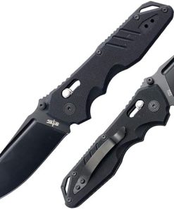 S-TEC TS016 EDC Tactical Pocket Knife, 8CR14 Stainless Steel, G10 Handle, Lanyard Hole, Hunting Outdoor Sport, Ambidextrous Clip (Stealth Black)