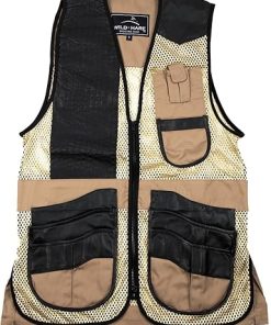 Wild Hare Shooting Gear Range Vest – Khaki with Black Leather 2