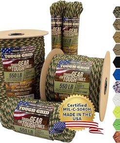 TOUGH-GRID Premium 550lb Paracord Rope – 1000ft – Forest Camo – 100% Nylon Type III Mil-Spec – UV & Abrasion Resistant – Heavy Duty Strands – Outdoor Survival Rope – Used by US Military – Made in USA