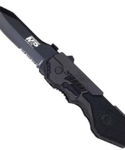 Smith & Wesson SWMP4LS 8.6in S.S. Assisted Folding Knife with 3.6in Serrated Clip Point Blade and Aluminum Handle for Outdoor Tactical Survival and EDC , Black Smith & Wesson SWMP4LS 8.6in S.S. Assisted Folding Knife with 3.6in Serrated Clip Point Blade and Aluminum Handle for Outdoor Tactical Survival and EDC , Black